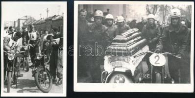 cca 1924-1931 Motorversenyek, motorversenyzők (versenyen, motorral, temetésen), Kesjár, Lukavecz, Zamecsnik, 4 db utólagos előhívás, 9,5×6,5 és 9×12 cm