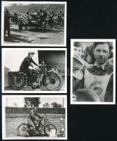 cca 1927-1950 Motorversenyzők, motorversenyek (Filatorigát, temesvári verseny), Kesjár János, Buzzi Árpád, 4 db utólagos előhívás, feliratozva, 6,5×9,5 cm