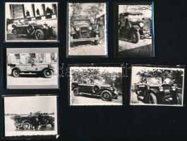 cca 1920-1940 Régi személyautók, tető nélkül és 2 db tetővel, 7 db fotó, utólagos előhívás, 6×8 cm