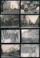 1956 Forradalom Budapest utcáin (Nagy körút, Rákúczi út Szent Rókus kápolna..stb), rajta tankokkal, ágyukkal, 13 db fotó, 9x6 cm.