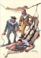 Austro-Hungarian Navy K.u.K. Kriegsmarine mariner art postcard, humor. C. Fano 1914/1915. s: Ed Dworak (vágott / cut)