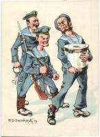 Austro-Hungarian Navy K.u.K. Kriegsmarine mariner art postcard, humor. C. Fano 1914/1915. s: Ed Dworak (vágott / cut)
