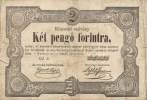 1849. 2Ft kincstári utalvány "Kossuth bankó" erősen lecsúszott előlapi nyomat T:III-