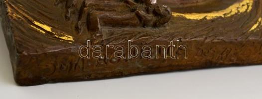 Ima Rochelle (1930-2013): Ein Kind ist uns geboren, bronz falikép, jelzett, 21×22 cm