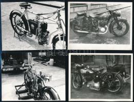 Régi motorkerékpárok (pl. Slavia), 4 db fotó, utólagos előhívások, 9×12 cm