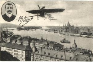 Budapest I. Blériot repülőgépe, háttérben az Országház