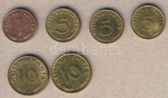Német 3. Birodalom 1937-1939. 1Pf Cu (1x), 5PF Cu (3x), 10Pf Cu (2x) 6 klf mind H.k-tel! T:2,2/2-