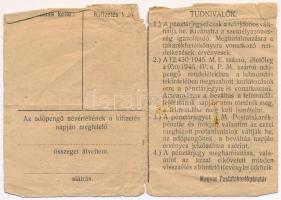 1946. 100.000AP nem kamatozó Pénztárjegy "Másra Át Nem Ruházható", "Magyar Királyi Po...