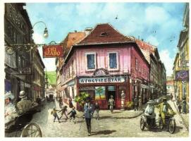 Budapest - 10 db modern használatlan művészlap Bánfalvy Ákos szignóval / 10 modern unused art postca...