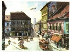 Budapest - 10 db modern használatlan művészlap Bánfalvy Ákos szignóval / 10 modern unused art postca...