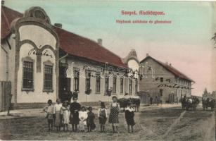 1909 Szeged, Alsóközpont, Népbank székház, gőzmalom, utcakép. Kalmár Mór kiadása