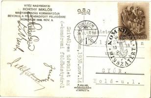 1938 Komárom, Komárnó;  bevonulás, Horthy Miklós, Purgly Magdolna, Imrédy Béla, Teleki Pál / entry o...