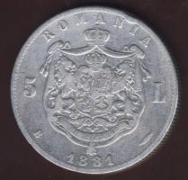 Románia 1881. 5L Ag "Domnul" T:3/3- ph