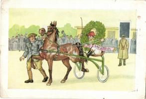 3 db lóverseny motívumlap, közte 2 db régi fotó / 3 horse racing motive cards, among them 2 pre-1945...