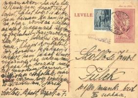 1943 Szőllősi János zsidó KMSZ-nek (közérdekű munkaszolgálatos) küldött levél a füleki munkatáborba. 101/80. III. szakasz / WWII Letter to a Jewish labor serviceman in the labor camp of Filakovo. Judaica + 12f Ga.