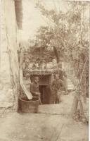 1918 M. kir. 300 Honvéd gyalogezred verem szállása a fronton, vízgyűjtés / WWI K.u.k. military pit camp in the front, collecting water. photo