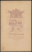 cca 1880 Fiatal lány portréja, utólag színezett keményhátú fotó B. Paul temesvári műterméből, 10,5×6...