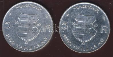 1947. 5Ft "Kossuth" Ag tévveret "haj homlokig ér" T:2+ 1947. 5Ft "Kossuth" Ag T:2 pici ph normál változat összehasonlításra
