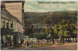 Trencsénteplic-fürdő, Kúpele Trencianske Teplice; Jelena, Nagyszálló, üzlet / Grand Hotel Teplice, mountain, shop (Rb)