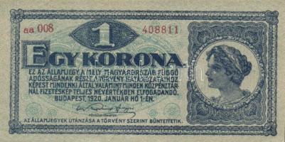 1920. 1K(2x) egymásutáni sorszámokkal, sorozatbetű és szám ferdén nyomva T:I-