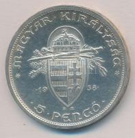 1938. 5P Ag "Szent István" T:1-,2 patina 
Adamo P8.1