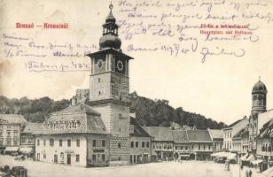 1917 Brassó, Kronstadt, Brasov; Fő tér, tanácsház, üzletek / main square with town hall, shops (EK)