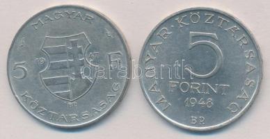 1947. 5Ft Ag "Kossuth" + 1948. 5Ft Ag "Petőfi" T:2,2-