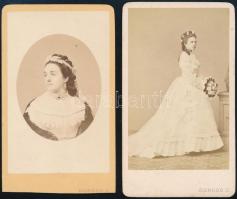 cca 1864 Borsos József cs. kir. udvari fényképész pesti műtermében készült 2 db vizitkártya méretű, vintage fotó (egymást követő nyilvántartási számmal!), 10x6 cm