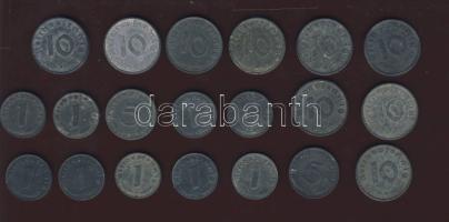 Német 3. Birodalom 1940-es évek klf évszámokkal és verdejelekkel 1Pf (9x), 5Pf (2x), 10Pf (9x) mindegyik h.k-tel összesen 20 db T:2,3