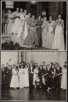 cca 1936 Budapest, báli ruhák divatja, 4 db vintage fotó bálozó hölgyekről és urakról, 18x24 cm