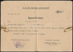 1939-1944 3 db dokumentum műszaki gépész zászlóaljnál szolgáló címzetes szakaszvezető részére: megha...