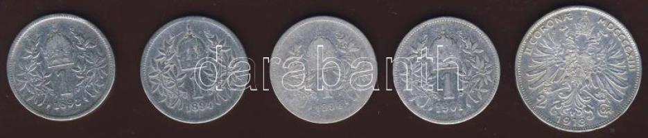 Ausztria 1K Ag 1893.(1X), 1894.(2x), 1901.(1x) + 2K Ag 1912.(1x) összesen 5 db T:2,3
