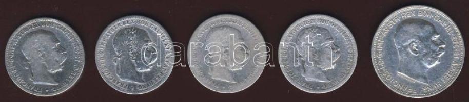 Ausztria 1K Ag 1893.(1X), 1894.(2x), 1901.(1x) + 2K Ag 1912.(1x) összesen 5 db T:2,3