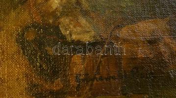 Grünewald jelzéssel: Cigány tábor. Olaj, vászon-karton, keretben, 23×29 cm