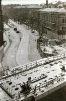 1980. július 28. Budapest, Marx tér, a MÁV-ház felrobbantásáról készült felvétel sorozat, 26 db szab...