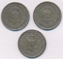 Német Birodalom 1906F 1/2M Ag + 1906J 1/2 Mark Ag (2x) T:2-,3 
German Empire 1906F 1/2 Mark Ag + 19...