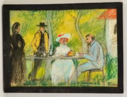 Rónai jelzéssel: Asztalnál. Pasztell, papír, üvegezett keretben, 29×40 cm