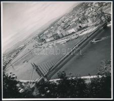 cca 1940 Budapest, dunai látkép és a Gellért Fürdő-Szálló épülete, 2 db Dömös feliratú, vintage fotó...