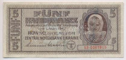 Ukrajna / Német megszállás 1942. 5K T:III- Ukraine / German occupation 1942. 5 Karbowanez C:VG Krause 51