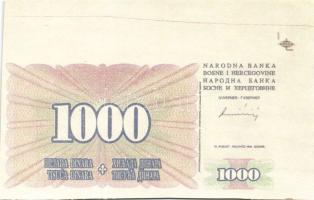 Bosznia és Hercegovina / Muszlin Köztársaság 1992. 1000D jobb felső ívszéllel nyomdai festékcsíkokka...