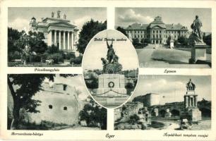 Eger, Bornemissza bástya, Főszékesegyház, Dobó István szobra, Lyceum, Árpád kori templom romjai