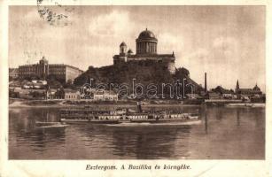 1933 Esztergom, Bazilika és környéke, József Főherczeg gőzüzemű oldalkerekes személyhajó