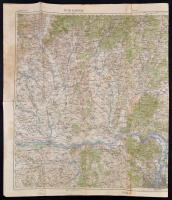cca 1913 Komárom és környéke térképe, 1:200 000, M. Kir. Honvéd Térképészeti Intézet, hajtott, javított, 61x53 cm