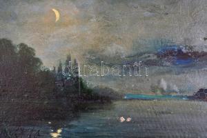 Benedek György (1934- ): Tó, éjjel Olaj, karton, jelzett 30x39 cm