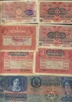 Érdekes hagyaték tétel korona időszak 44 db 1K-10000K mindegyik osztrák, szerb, piros magyar ellenbélyegzővel ellátva T:vegyes minőség