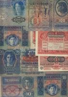 Érdekes hagyaték tétel korona időszak 44 db 1K-10000K mindegyik osztrák, szerb, piros magyar ellenbé...
