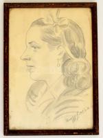 Somogyi jelzéssel: Női portré. Ceruza, papír, üvegezett keretben, 30×21 cm