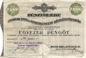 1944. A Magyar Bank és Kereskedelmi Részvénytársaság pénztárjegye 1000P T:II-/III R!