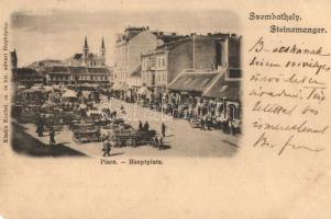 1901 Szombathely, Steinamanger; Piac árusokkal. Kiadja Knebel
