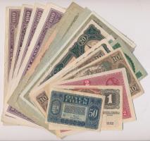 Vegyes: 21db-os magyar bankjegy tétel a korona, pengő és forint időszakból T:II-,III